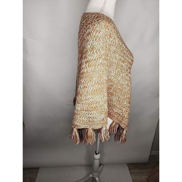 Style & Co Poncho Camel Tan & Ivory Fringed Small - Medium - Picture 6 of 10